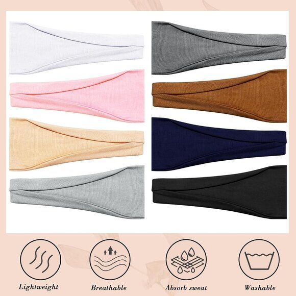 Women Headbands 8 Pack Polyester Wide Stretchy Sport Yoga Workout Accessories - Picture 2 of 7